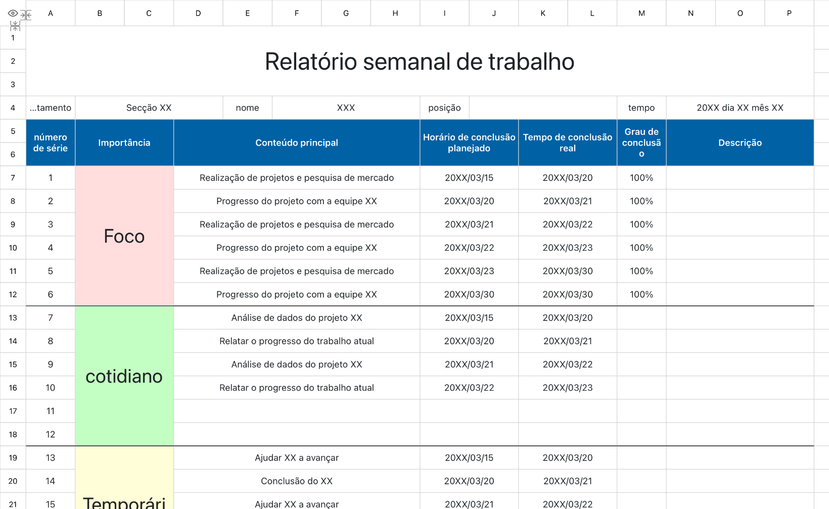 Relatório semanal de trabalho
